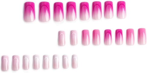 French Tip Press on Nails Medium Coffin Fake Nails Pink Nails Colorful Nail Tips Designs Stick on Nails Glossy Full Cover False Nails for Women and Girls 24 Pcs in Kuwait