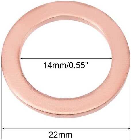 10Pieces M14 Copper Washers Flat Ring Sump Plug Oil Seal Gasket Sealing Fitting Washers (M14*22 * 1.0) in Saudi Arabia