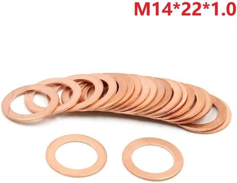 10Pieces M14 Copper Washers Flat Ring Sump Plug Oil Seal Gasket Sealing Fitting Washers (M14*22 * 1.0) in Saudi Arabia
