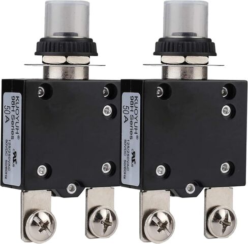 DIYhz Thermal Circuit Breaker,98 Series 50A 125/250VAC Circuit Breaker Push-Button Reset with Quick Connect Terminals and Waterproof Button Cover 32VDC Thermal Overload Circuit Breaker - 50 Amp, 2Pcs in Saudi Arabia