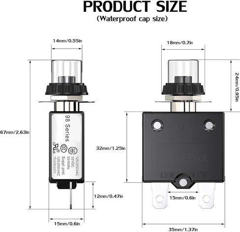 DIYhz Thermal Circuit Breaker,98 Series 50A 125/250VAC Circuit Breaker Push-Button Reset with Quick Connect Terminals and Waterproof Button Cover 32VDC Thermal Overload Circuit Breaker - 50 Amp, 2Pcs in Saudi Arabia