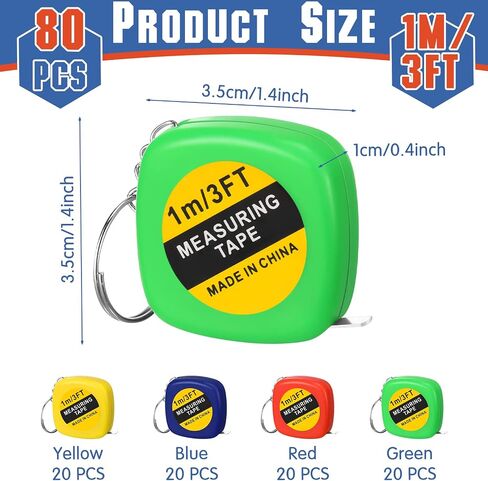 80 Pcs Portable Mini Tape Measures 1m/ 3ft Mini Tape Measure Keychain Functional Construction Party Favors Retractable Small Measuring Tape for Birthday Party Gift Supplies Prize Daily Use, 4 Colors in Saudi Arabia