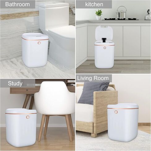 سلة مهملات WIYYH بدون لمس مع غطاء - سلة مهملات ذكية سعة 4.5 جالون أوتوماتيكية، سلة مهملات بمستشعر الحركة، سلة مهملات للحمام والمطبخ والمكتب وغرفة النوم والحمام RV in Kuwait