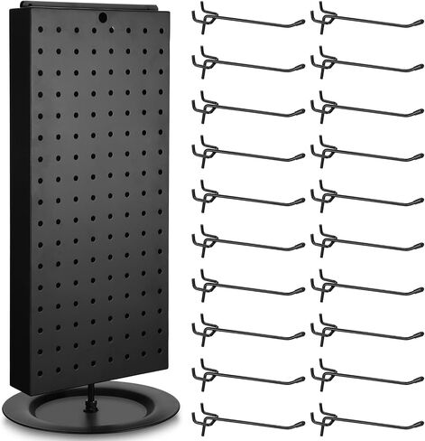 Leinuosen Rotating Display Stand Revolving Black Pegboard Counter Unit 8'' W 20.67'' H 2 Sided Pegboard Display Stand Rack Organizer with 20 Pcs 4'' Hooks for Jewelry Vendor Craft Shows Retail Counter in Saudi Arabia