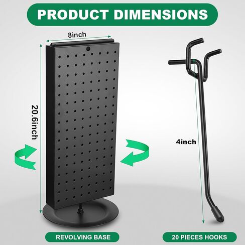 Leinuosen Rotating Display Stand Revolving Black Pegboard Counter Unit 8'' W 20.67'' H 2 Sided Pegboard Display Stand Rack Organizer with 20 Pcs 4'' Hooks for Jewelry Vendor Craft Shows Retail Counter in Saudi Arabia