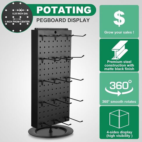 Leinuosen Rotating Display Stand Revolving Black Pegboard Counter Unit 8'' W 20.67'' H 2 Sided Pegboard Display Stand Rack Organizer with 20 Pcs 4'' Hooks for Jewelry Vendor Craft Shows Retail Counter in Saudi Arabia