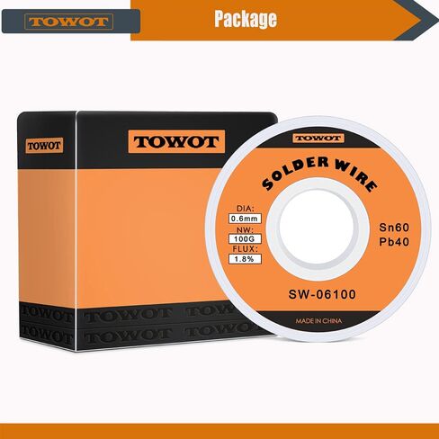 TOWOT سلك لحام أساسي من الرصاص الصنوبري للحام الكهربائي، محتوى 1.8% تدفق لحام Sn60-Pd40 (0.8 مم، 50 جم) in Kuwait