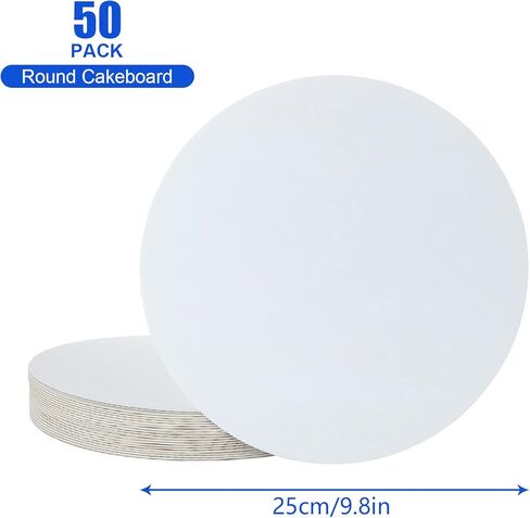 ديرباي الواح كيك دائرية من الورق المقوى مقاس 10 انش من 50 قطعة، طبق كيك مطلي مقاوم للدهون للاستعمال مرة واحدة، ابيض، سمك 1/25 انش in Kuwait