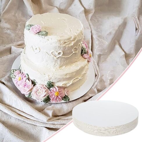 ديرباي الواح كيك دائرية من الورق المقوى مقاس 10 انش من 50 قطعة، طبق كيك مطلي مقاوم للدهون للاستعمال مرة واحدة، ابيض، سمك 1/25 انش in Kuwait