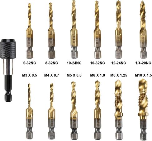 مجموعة رؤوس الحفر والصنبور المكونة من 13 قطعة من NORJIN، مجموعة أدوات لقم الصنبور SAE ومجموعة لقم الصنبور المترية مع محول تغيير سريع 1/4 بوصة للحفر، والتنصت، والغطس in Kuwait