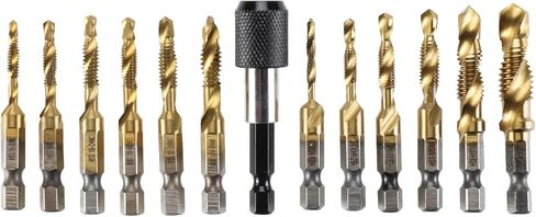 مجموعة رؤوس الحفر والصنبور المكونة من 13 قطعة من NORJIN، مجموعة أدوات لقم الصنبور SAE ومجموعة لقم الصنبور المترية مع محول تغيير سريع 1/4 بوصة للحفر، والتنصت، والغطس in Kuwait