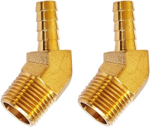 2PCS PREMIUM 3/8" HOSE BARB X 1/2" MALE NPT Brass ELBOW 45 DEGREE Pipe Fitting Thread in Kuwait