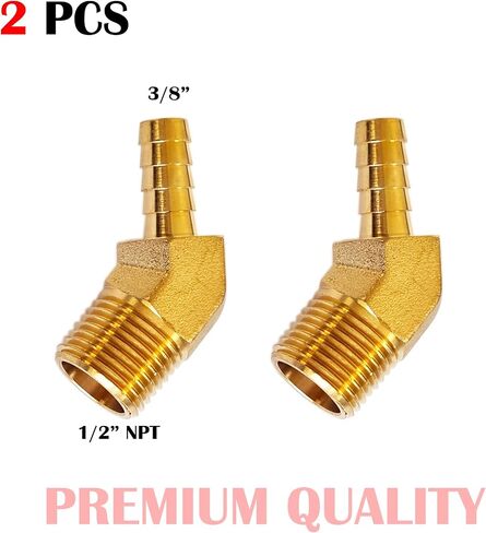 2PCS PREMIUM 3/8" HOSE BARB X 1/2" MALE NPT Brass ELBOW 45 DEGREE Pipe Fitting Thread in Kuwait