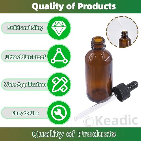 Keadic 24 Pack 1 Oz 2 Oz 4 Oz Glass Dropper Bottles Assortment Set with Tapered Eye Dropper & Black Cap Amber Round Boston Tincture Bottles for Massage Essential Oils Perfumes Liquids in Saudi Arabia