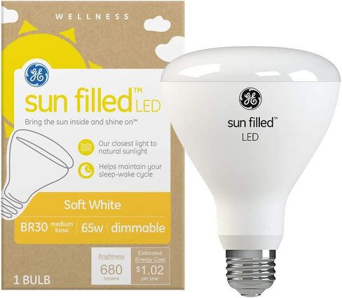 لمبة إضاءة LED مملوءة بالشمس من GE، تحافظ على دورة النوم الطبيعية، 60 وات Eqv، أبيض ناعم، لمبة A21، قاعدة متوسطة (عبوة من 2) in Kuwait