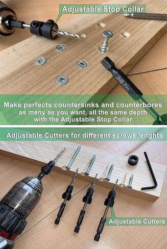 مجموعة لقم مثقاب خشبية من JNB Pro Plybox إصدار خاص ومجموعة قواطع توصيل - 5 قطع لقمة غاطسة قابلة للتعديل #6، #8، #10، #12، #14 - 3 لقم ثقب مدببة إضافية #6، #8، #10 - 2 قواطع خشبية أو وتد بقطر 3/8 بوصة و1/2 بوصة - 2 طوق 3/8 بوصة و1/2 بوصة - in Kuwait