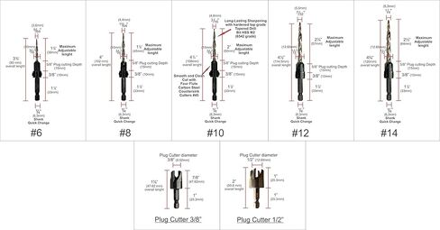 مجموعة لقم مثقاب خشبية من JNB Pro Plybox إصدار خاص ومجموعة قواطع توصيل - 5 قطع لقمة غاطسة قابلة للتعديل #6، #8، #10، #12، #14 - 3 لقم ثقب مدببة إضافية #6، #8، #10 - 2 قواطع خشبية أو وتد بقطر 3/8 بوصة و1/2 بوصة - 2 طوق 3/8 بوصة و1/2 بوصة - in Kuwait