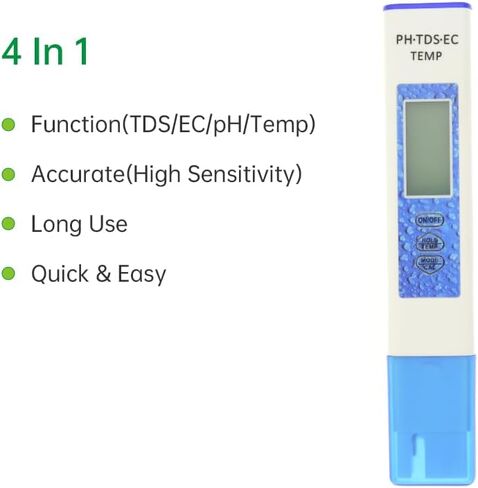 جهاز اختبار المياه الرقمي السريع 4 في 1 من ISENVO، مقياس درجة الحموضة/TDS/EC/درجة الحرارة، قياسات عالية الدقة لجودة المياه لمياه الشرب، وحمامات السباحة، وأحواض السمك، والزراعة المائية in Kuwait