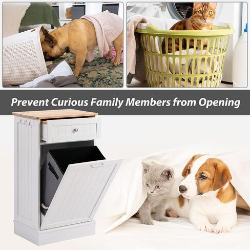 صناديق نفايات المطبخ من Spurgehom سعة 10 جالون قابلة للإمالة، سلة غسيل قائمة بذاتها مع درج مخبأ، حقيبة تخزين لوح تقطيع خشبي من الخيزران، سلة مهملات مقاومة للحيوانات الأليفة لغرفة المعيشة (أبيض) in Kuwait