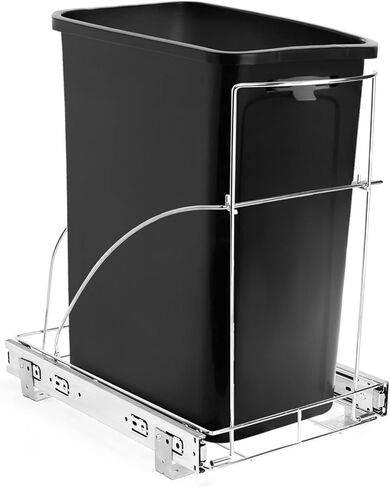 سلة مهملات قابلة للسحب من بينلون تحت الخزانة، رف سلة مهملات قابلة للتعديل شديدة التحمل للمطبخ - سلة المهملات غير متضمنة، معدن متين، كروم in Kuwait