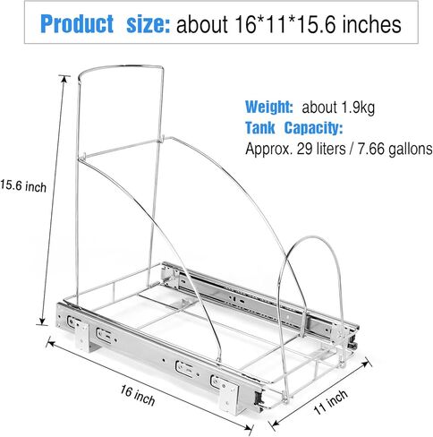 سلة مهملات قابلة للسحب من بينلون تحت الخزانة، رف سلة مهملات قابلة للتعديل شديدة التحمل للمطبخ - سلة المهملات غير متضمنة، معدن متين، كروم in Kuwait