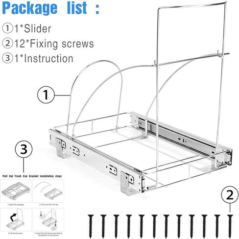 سلة مهملات قابلة للسحب من بينلون تحت الخزانة، رف سلة مهملات قابلة للتعديل شديدة التحمل للمطبخ - سلة المهملات غير متضمنة، معدن متين، كروم in Kuwait