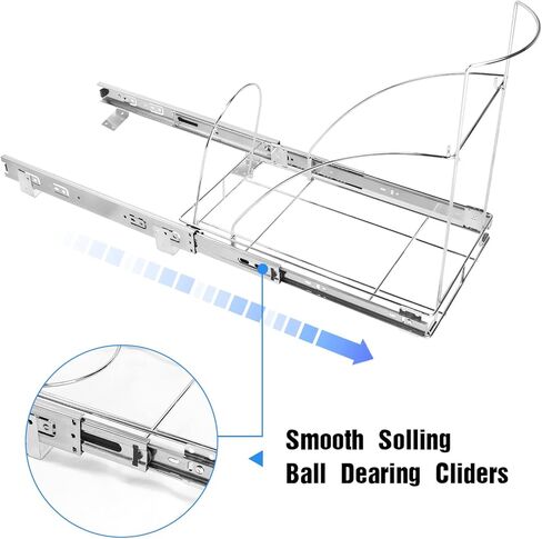 سلة مهملات قابلة للسحب من بينلون تحت الخزانة، رف سلة مهملات قابلة للتعديل شديدة التحمل للمطبخ - سلة المهملات غير متضمنة، معدن متين، كروم in Kuwait