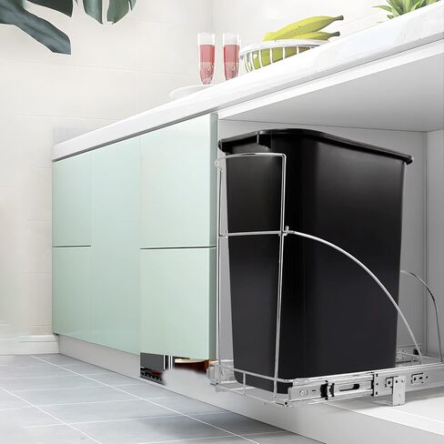 سلة مهملات قابلة للسحب من بينلون تحت الخزانة، رف سلة مهملات قابلة للتعديل شديدة التحمل للمطبخ - سلة المهملات غير متضمنة، معدن متين، كروم in Kuwait