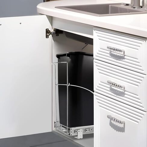 سلة مهملات قابلة للسحب من بينلون تحت الخزانة، رف سلة مهملات قابلة للتعديل شديدة التحمل للمطبخ - سلة المهملات غير متضمنة، معدن متين، كروم in Kuwait