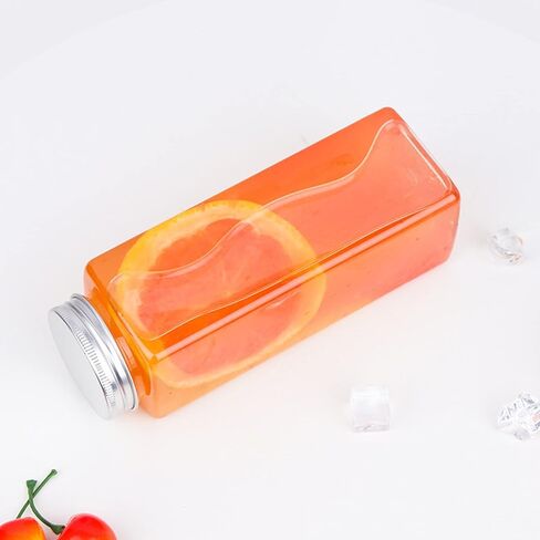 لايلف عبوة من 16 زجاجة عصير بلاستيكية مع غطاء من الالومنيوم، زجاجات مشروبات فارغة مانعة للتسرب 18 اونصة، حاوية مربعة قابلة لاعادة الاستخدام من البولي ايثيلين تيرفثالات للعصير والسموذي والماء والحليب in Kuwait