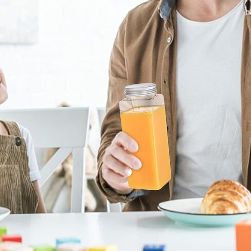 لايلف عبوة من 16 زجاجة عصير بلاستيكية مع غطاء من الالومنيوم، زجاجات مشروبات فارغة مانعة للتسرب 18 اونصة، حاوية مربعة قابلة لاعادة الاستخدام من البولي ايثيلين تيرفثالات للعصير والسموذي والماء والحليب in Kuwait