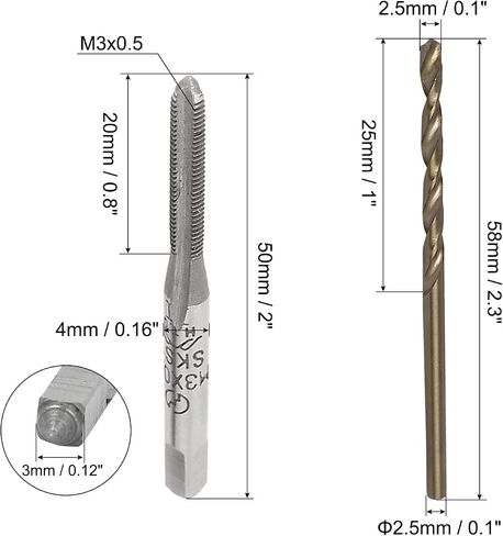 اوكسيل مجموعة رؤوس مثقاب يدوية مقاس M3 × 0.5 و2.5 ملم SKS2 متري مستقيم 3 مزامير مستدقة ونقطة انقسام كوبالت مترية اداة حفر ملتوية 13 قطعة in Saudi Arabia