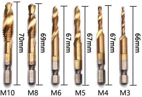 مجموعة لقم الثقب GDFYMI، مجموعة من التيتانيوم HSS لقم الصنبور 1/4 بوصة سداسية الساق مترية M3-M10 (6 عبوات) in Kuwait
