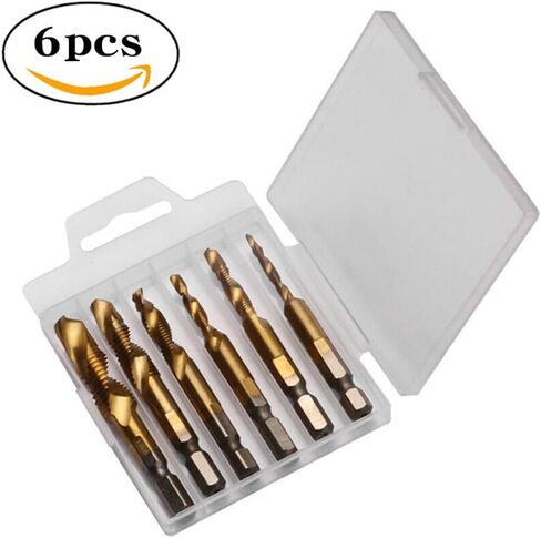 مجموعة لقم الثقب GDFYMI، مجموعة من التيتانيوم HSS لقم الصنبور 1/4 بوصة سداسية الساق مترية M3-M10 (6 عبوات) in Kuwait