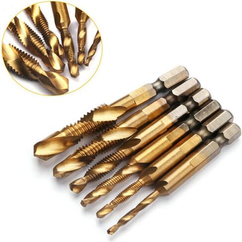 مجموعة لقم الثقب GDFYMI، مجموعة من التيتانيوم HSS لقم الصنبور 1/4 بوصة سداسية الساق مترية M3-M10 (6 عبوات) in Kuwait