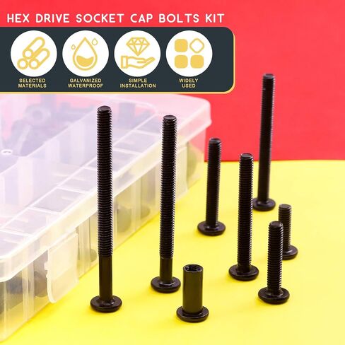 Hilitchi 84Pcs M6 Hex Drive Socket Cap Bolts Kit Countersunk Head Screws Bolts Dowel Barrel Nuts Crib Bolts Nuts Assortment Kit for Furniture Hardware Fitting (16/25/35/45/55/65/75mm) in Kuwait
