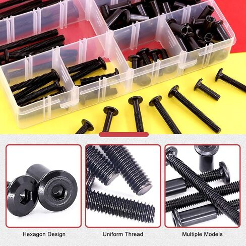 Hilitchi 84Pcs M6 Hex Drive Socket Cap Bolts Kit Countersunk Head Screws Bolts Dowel Barrel Nuts Crib Bolts Nuts Assortment Kit for Furniture Hardware Fitting (16/25/35/45/55/65/75mm) in Kuwait