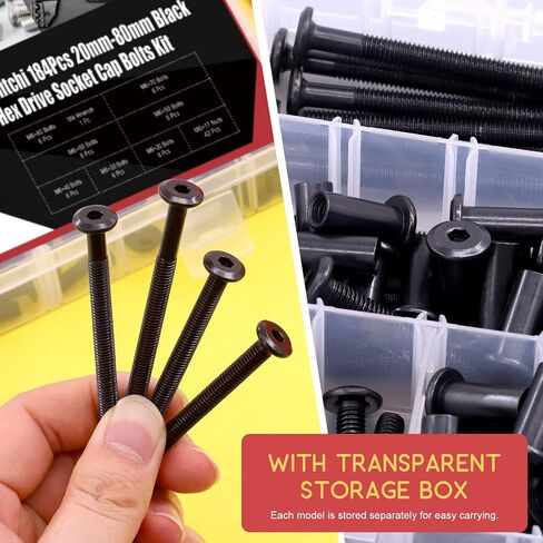 Hilitchi 84Pcs M6 Hex Drive Socket Cap Bolts Kit Countersunk Head Screws Bolts Dowel Barrel Nuts Crib Bolts Nuts Assortment Kit for Furniture Hardware Fitting (16/25/35/45/55/65/75mm) in Kuwait