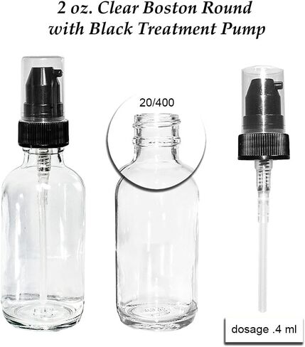 GBO GLASSBOTTLEOUTLET.COM (Pack of 24) 2 oz. Clear Boston Round with Black Treatment Pump in Kuwait