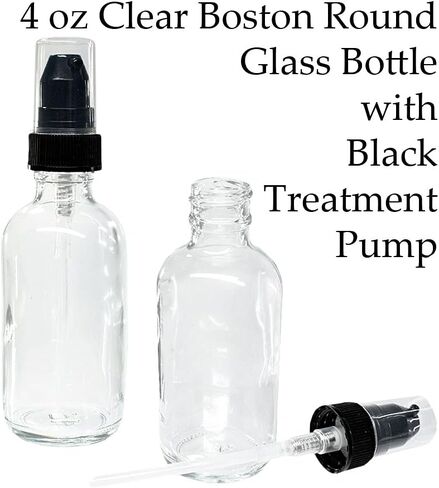 GBO GLASSBOTTLEOUTLET.COM (Pack of 24) 2 oz. Clear Boston Round with Black Treatment Pump in Kuwait