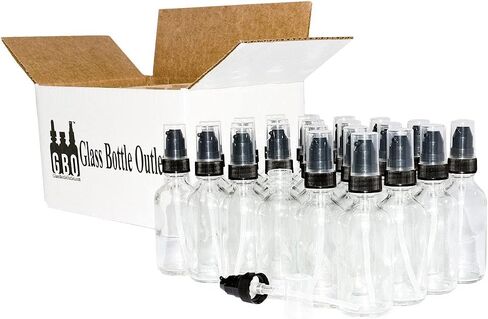 GBO GLASSBOTTLEOUTLET.COM (Pack of 24) 2 oz. Clear Boston Round with Black Treatment Pump in Kuwait