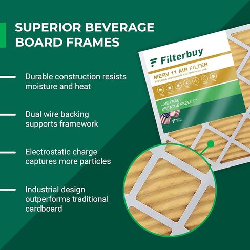 فلتر هواء Filterbuy 16x25x4 MERV 11 Allergen Defense (6 عبوات)، استبدال مرشحات هواء فرن HVAC AC المطوية (الحجم الفعلي: 15.38 × 24.38 × 3.63 بوصة) in Kuwait