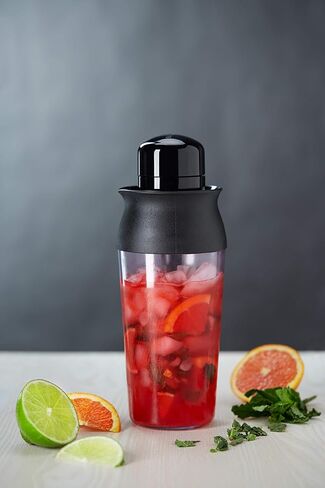 HOST All in One Cocktail Shaker Set | 5 in 1 Tool - Jigger Cap | Strainer | Reamer | Stainless Steel Bottle Opener and Oz and mL Markers 18 oz Capacity - Multitool Bartending Mixer for Drinks in Kuwait