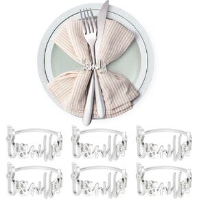 6 PCS Silver Napkin Rings Bismillah Letter Napkin Ring Round Napkin Holders Metal Napkin Buckles Holder Table Decor for Dinning Table Setting Party Wedding Family Gathering Holiday Anniversary Banquet in Kuwait