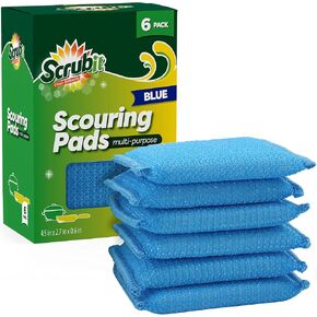 SCRUBIT Multi-Purpose Scouring Pad - Non-Scratch Cleaning Sponges for Pots, Pans, Dishes, Utensils & Non-Stick Cookware - Scrubbing Pads Use for Kitchen, Bathroom - 6 Pack Dish Sponge - (Blue) in Saudi Arabia