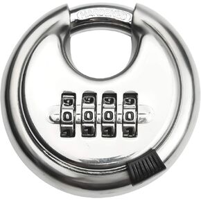 Stainless Steel Discus Padlock 4 Digit (3inch) Combination Lock Outdoor for Warehouse, Sheds, Storage Locker, Units (Black,1)
