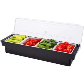 Restaurantware Bar Lux 19.6 x 6.3 x 3.7 Inch Condiment Caddy 1 Durable Bar Caddy - 4 Removable Compartments Built-In Lid Black Plastic Condiment Holder For Restaurant Store Cocktail Garnish in Saudi Arabia