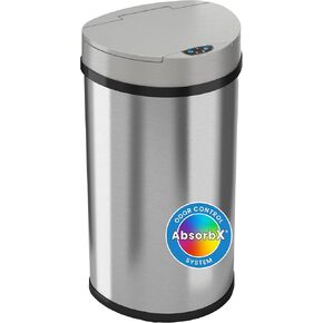 سلة مهملات المطبخ iTouchless بسعة 13 جالون مع نظام التحكم في الرائحة، سلة قمامة أوتوماتيكية بفتحة واسعة للغاية من الفولاذ المقاوم للصدأ، فضية لامعة، شبه دائرية، مستشعر in Kuwait