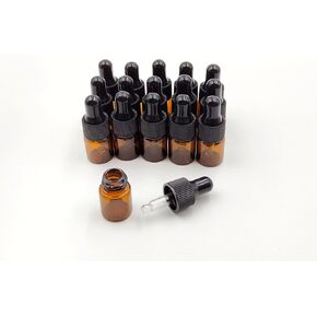 YYNGJCK 15 قطعة 2 مل زجاجات قطارة صغيرة من الزجاج الكهرماني للزيوت العطرية ومستحضرات التجميل والسوائل قوارير صغيرة فارغة لعينة السفر مع قطارة وأغطية سوداء in Kuwait