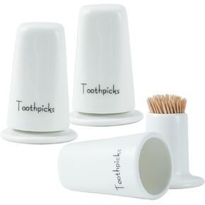 TAMAYKIM Set of 3 Porcelain Toothpicks Holder with Cover, Tooth-pick Jar, Ceramic Tooth-picks Dispenser, Toothpicks Container Organizer for Home, Restaurant (White) in Kuwait